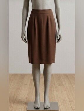 Vintage 90's 100% Silk Brown MidiPencil Skirt - (Sz 12) Quiet Luxury Minimalist